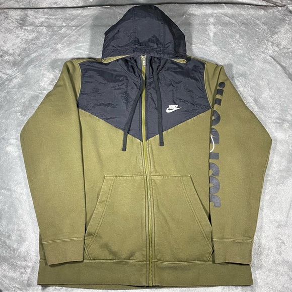 Nike Jacket Men’s Large Olive Green Hood Spell Out Sleeve Polar Fleece HBR Sport - Picture 5 of 13